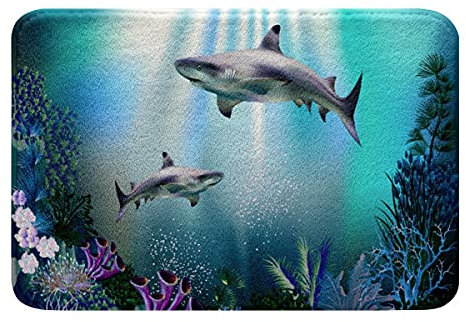 Hai Badezimmerteppich 3D Ozean Meerestier Badvorleger Super saugfähig Badezimmer Badteppiche Dekor Meer Unterwasser Kreatur Schlafzimmer Wohnzimmer rutschfest Badematte 50x80cm für Badezimmer