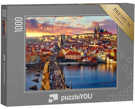 puzzleYOU: Puzzle 1000 Teile „Panoramablick von Oben auf Karlsbrücke, Prager Burg und Fluss“ – aus der Puzzle-Kollektion Prag