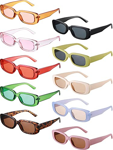 Frienda 10 Pairs Retro Rectangle Sunglasses for Women 90s Glasses Y2k Sun Glasses Square Frame UV Protection (Trendy)