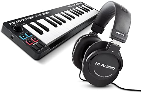 M-Audio Keystation Mini 32 MK3 + HDH40 - Tastiera MIDI Controller USB Portatile, Mini-USB con Software + Cuffie Over Ear Chiuse da Studio con Cavo da 2,7 m