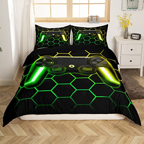 Spielen Bettbezug für Jungen Spieler Bettbezug mit glitzerndem Wabenmuster Neonlicht Spielkonsolen Bettbezug Schlafsaal Dekor geometrisches Waben Diamant Schlafzimmer Dekor, 135 x 200
