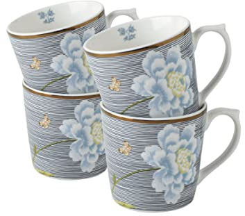 Laura Ashley Set/4 mugs 10 oz Midnight Pinstripe in giftbox Heritage Collectables