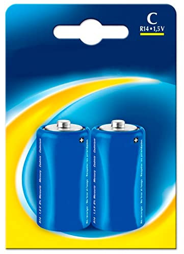 Tradineur - Pack de 2 Pilas R14-1,5 V - C - Pilas de Repuesto para Juguetes, linternas, Relojes, aparatos electrónicos - 4,6 x 2,5 cm