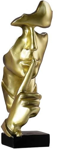 Silence is Golden Thinker Statue, moderne und kreative abstrakte Skulptur, einfache Harz-Ornamente, stabile Platzierung, Kunstdekorationen, geeignet für Wohnzimmerdekoration(27,9 cm hoch) (goldfarben)