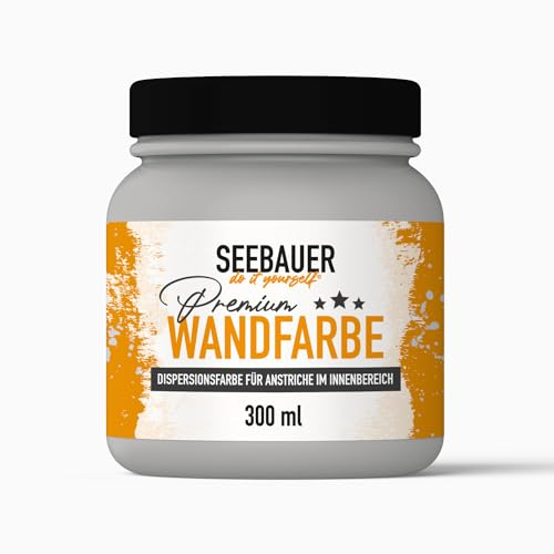 SEEBAUER diy Wandfarbe Grau 300ML für Innen (No. 234 Misty Moor) Edelmatte hellgraue Innenfarbe - Grautöne sehr hohe Deckkraft - Matt, Abwaschbar und Tropffrei
