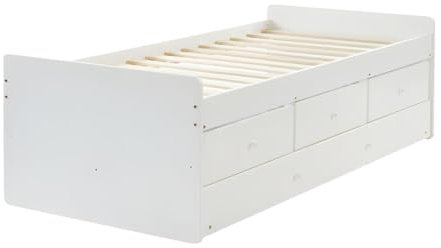 Vente-unique-Cama Nido TITOUAN con 3 cajones - 90 x 190 cm - MDF y Pino - Blanco