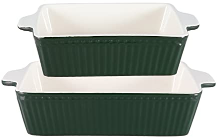 GreenGate Auflaufform Alice Grün Rechteckig 2er Set Keramik Pinewood Green Backform