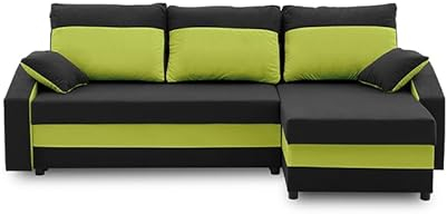 Ecksofa Hewlet Plus mit schlaffunktion - Funktionelles Design - Auswahl an Farben - Bettkasten - Rückenkissen - dekorative Kissen (MIKRO 15 + MIKRO 61)