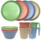 Hobein Juego de vajilla de plástico de 12 piezas, vajilla de camping, platos ligeros, cuencos y tazas, fácil de transportar y limpiar, apto para microondas y lavavajillas, servicio para 4, colorido