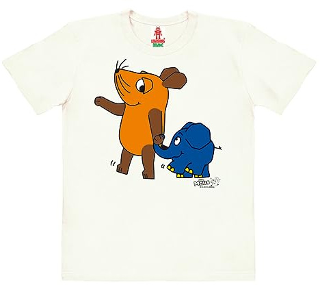 Logoshirt® Die Sendung mit der Maus T-Shirt Kinder Weiss 176 | Offiziell lizenziertes Maus- und Elefant-Motiv, lustiges Cartoon-Longsleeve für Mädchen und Jungen, Bio-Baumwolle