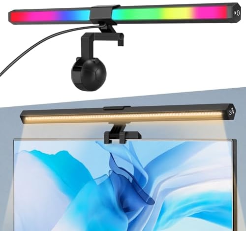 Anpro Monitor-LED-Lichtleiste, 2800–6500 K LED-Lampe mit 3 Farbtemperaturen und 3 Helligkeitsstufen, 7-Farben-RGB-Hintergrundbeleuchtung mit 3 Modi, USB-betriebene LED-Lampe für 1–3 cm dicke Monitore
