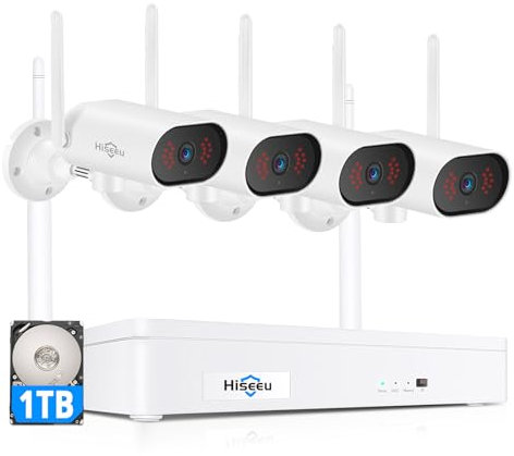 【Pan 180° +2K】Hiseeu 3MP Wireless Security Camera System, 8CH NVR CCTV Camera System with 1TB HDD, 4x3MP Security IP Camera Night Vision,Motion Detection APP Alarm Phone&PC Remote View