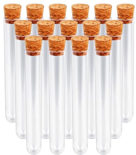 Plastic Test Tubes with Lids, 15x100mm (15ml) Clear Vials with Seal Cap Container Transparent Test Tubes with Cork Stoppers for Jewelry Seed Beads Powder Spice Liquid Storage (15 PCS)
