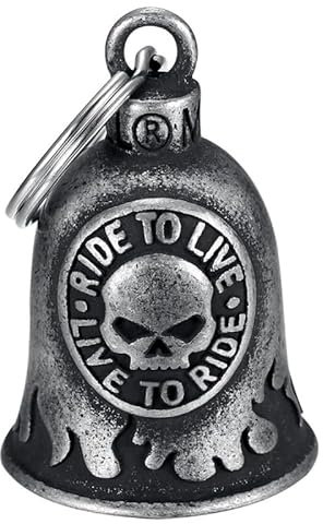 MOCY BELL - Clochette Moto pour la Protection et la Bonne Chance Ride to Live Crâne HD Vintage