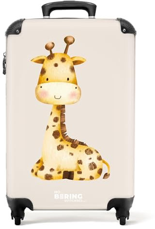 NoBoringSuitcases.com® Koffer Kinder Groß 67x43x25 cm Kinderreisekoffer Kinderkoffer mit Roller Leicht Trolly Große M Hartschalenkoffer Kind Giraffe - Niedlich - Beige