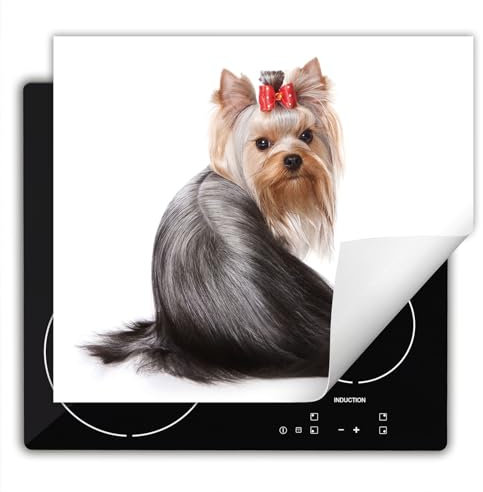 DarHaus Placa protectora vitroceramica 60x52 cm Vinilo - Retráctil - Tapa Vitroceramica - Protector de Vitroceramica - blanco - perro