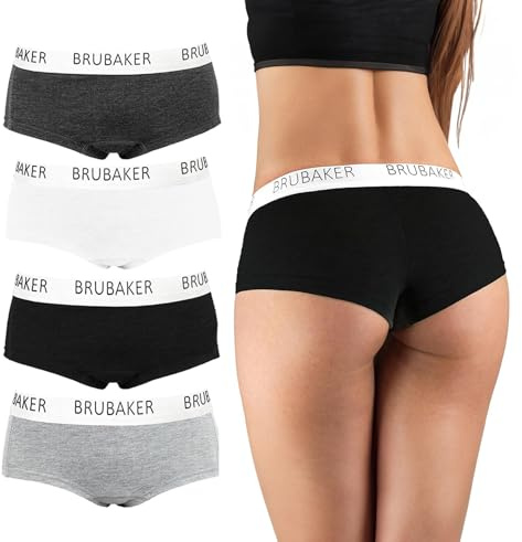 BRUBAKER 4er Pack Damen Panties - Unterhosen Slips aus Baumwolle - Hipster Unterwäsche mit Stretch Bund