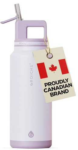 GROSCHE Alpine Flip 'N Sip Insulated Bottle with Straw Lid, Lavender, 40 oz | Stainless Steel, Leakproof Design, Keeps Drinks Cold up to 60 Hours, Ideal for Gym, Travel, Outdoors, Canadian Brand