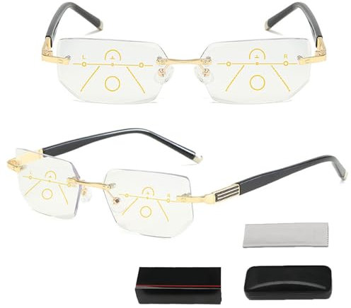 Dotmalls Intelligente Zoom Brille, Smart Glasses Lesebrille Dual-Focus Blaulichtfilter Gleitsichtbrille Zoom Brille Mit Brille Box Blaulicht Sehhilfe Lesehilfe Brillen für Herren Damen (1Stu 350)