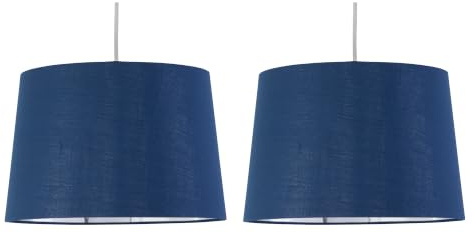 Set of 2 Zoey - Navy Blue with Silver Easy Fit Pendant or Lamp Shades