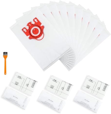 10 Pack FJM Vacuum Bags Compatible With Miele FJM,Miele Hoover Bags C1, S241, S290, S300i, S500, S700, S4, S6,S4000 and S6000 Series with 3 Set Air Clean Filter and 1 Cleaning Brush