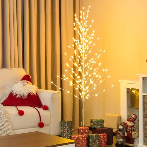 SOARS Led Lichterbaum innen aussen, 155 cm Beleuchteter Birkenbaum mit 168 warmweißen LED-Lichtern & Metallständer, Weihnachtsdeko für Veranda, Haus, Geschäft