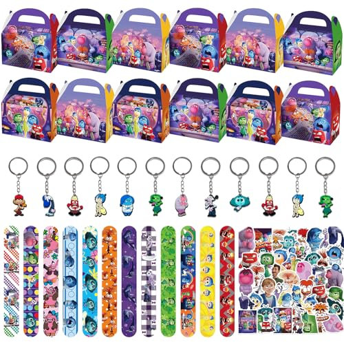 86Pcs Regalo per Feste di Compleanno, Gadget Compleanno Bambini Kit, Portachiavi per Bambini, Braccialetti Slap, Adesivi Impermeabili, Scatola di Carta, Cartoon Compleanno Regalo Bambini