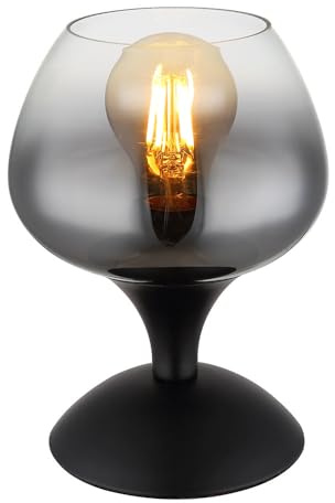 Tischlampe Rauchglas Nachttischleuchte schwarz Wohnzimmerlampe Tischleuchte, 1x E27, DxH 15 x 20,5 cm
