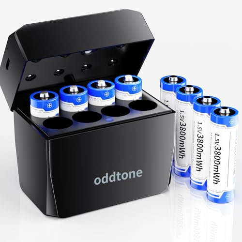 Oddtone 1.5V AA Lithium Rechargeable Batteries, 3800mWh High-Capacity 1600 Cycles, 8-Pack with Charging Case for Xbox Controller/Blink Camera/VR Headset/Toys