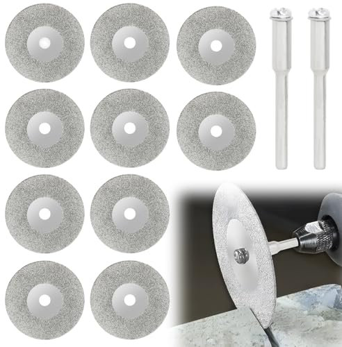 10Pcs Diamant Trennscheiben 35mm, Diamant-Trennscheiben, mini Schneidscheiben Flexscheiben mit 2 Stück Dorne Schaft, Metall Diamantscheiben für Stein, Holz, Fliesen, Glas, Kunststoff