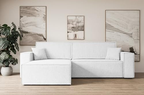 ALTDECOR Ecksofa mit Schlaffunktion und Bettkasten Corner Sofa Eckcouch Couch L-Form universal, Links/rechts angeordnet Schlafcouch Ausziehbar Wohnlandschaft Schlafsofa Celtic-XL - 277x143x83cm Weiß