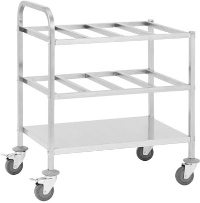 Royal Catering Transportwagen aus Edelstahl für 24 x GN 1/6 450 kg Gesamtkapazität 4 Schwenkräder mit 2 Bremsen Regalwagen Abräumwagen Gastro-Transportwagen GN-Wagen