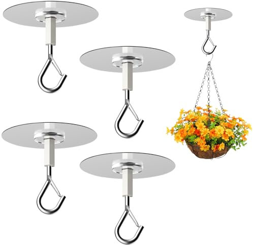 YAOSHENGUP 5 ganci da soffitto per piante appese, ganci da soffitto, ganci da soffitto resistenti, ganci adesivi extra forti per piante da traino, mangiatoie per uccelli, campanelli a vento
