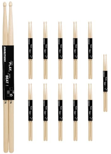 WESIEVYA Baguettes de Batterie 7A en Érable 12 Paires Accèssoires de Batterie pour Adultes Garçon et Filles Débutants et Instrument de Percussion
