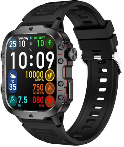 Reloj inteligente militar para hombre 3ATM Smartwatch deportivo de 1,96 pulgadas (responder/realizar llamadas) con más de 100 modos deportivos, monitor de frecuencia cardíaca y monitor de sueño