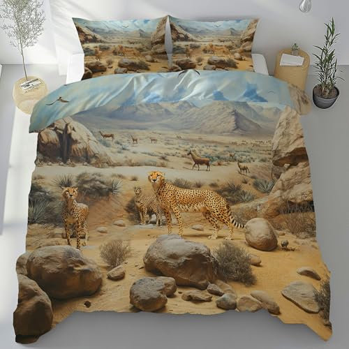 Tyafsgvqo Tierwelt Bettwäsche Set 200x200 cm, Afrika Savanne Wildtier Bettbezug Mikrofaser 3 Teilig, Safari Tier Thema Bettwäsche Bügelfrei & Weich, Wendebettwäsche mit 2 Kissenbezug 80x80 cm