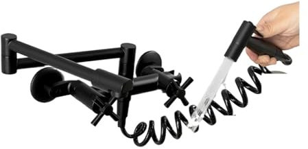 Robinet d'évier de Cuisine Mural Commercial, avec pulvérisateur, remplissa de Pot, Robinet Pliant, Noir, Center réglable, 2 poignées,Excellente RéSistance à La Corrosion