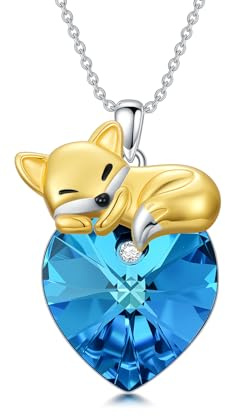 LONAGO Fuchs Halskette für Damen 925er Sterlingsilber Niedlicher Fuchs mit Blauem Kristall Anhänger Halskette