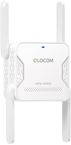 QLOCOM WiFi 6 AX1500 Ripetitore WiFi Potente per Casa Copre fino a 180㎡, Dual Band Extender con 1 Ethernet