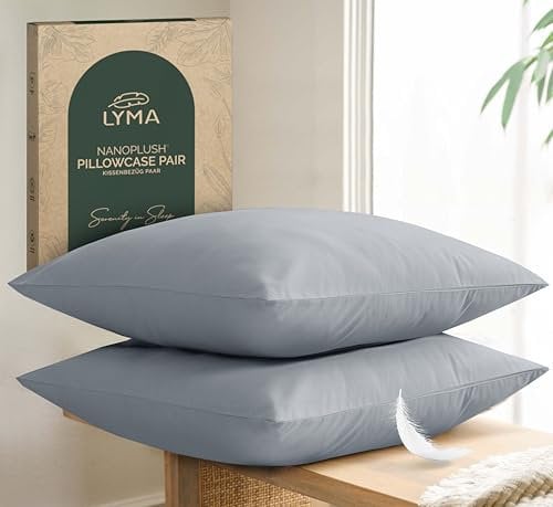 LYMA Bedding Kissenbezug 80x80 cm 2er Set, Oeko-TEX Zertifiziert, Atmungsaktiv Doppelt Gebürsteter Nanoplus-Stoff Kissenschoner, Premium Superweicher Kissenbezüge (Licht Grau, 80x80 cm)
