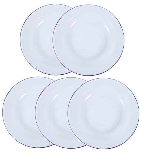 Zerodeko 5pcs Vintage Enamel Dinner Plates Rim for Serving Snacks Hot Pot and More and Easy to Clean for Home and Restaurant Use