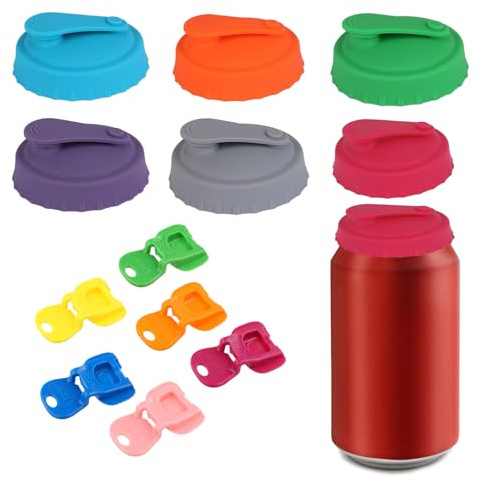 FESSOSKO 6 Stück Dosendeckel mit 6 Dosenöffnern, Auslaufsicher Dosenverschluss Getränkedosen, Wiederverwendbar Getränkedosen Verschluss, Leicht zu Reinigen Silikondeckel