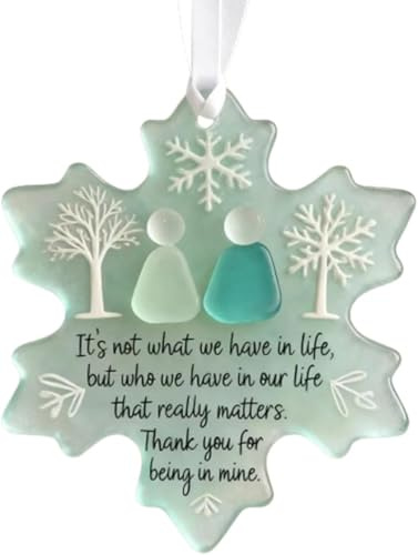 Snowflake Shaped Sea Glass Friendship Decor, Friendship Gifts for Women, Christmas Tree Hanging Decorations, Inspirational Keepsake Ornament For Best Friends, Christmas Hanging Gifts for Friends
