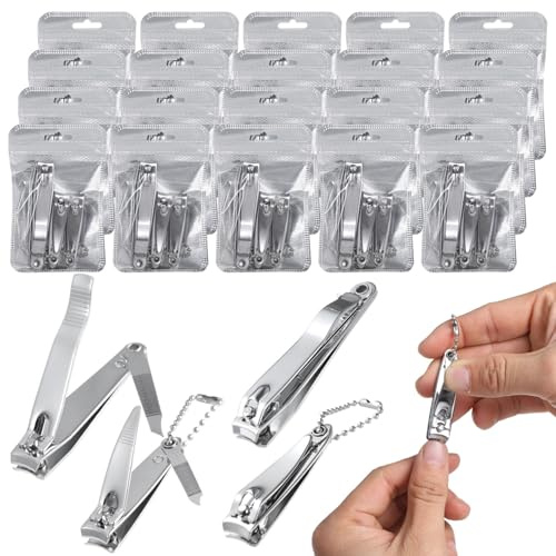 Edelstahl-Nagelknipser-Set, 60-teilig, inklusive 40 kleinen Nagelknipsern, 20 großen Knipsern, Beuteln, Schlüsselanhänger-Löchern für Männer und Frauen