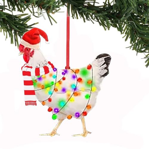 Weihnachtsbaum Anhänger Deko, Christbaumschmuck Huhn, Holz Weihnachtsanhänger Huhn, Weihnachtsbaumschmuck Lustig für Weihnachtsfeiern, Thanksgiving, Geburtstagsfeiern (B)