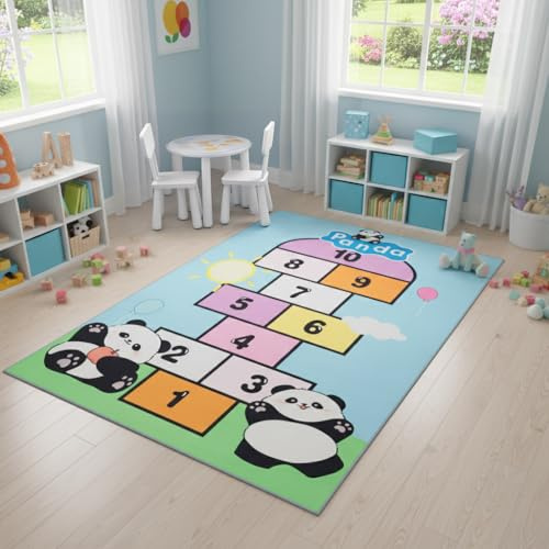 TAPISO Joy | Teppich Kinderzimmer | Kinderteppich Bunt Kinder Tiere Panda und Zahlen, Spielteppich, rutschfest, für Jungen & Mädchen, Klassenspiel, Lernteppich, Spiel und Spaß 160 x 230 cm