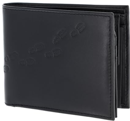 Oxmox Leder Geldbörse Leather RFID Protect Querscheinbörse Footsteps 2.0 Embossed Black schwarz