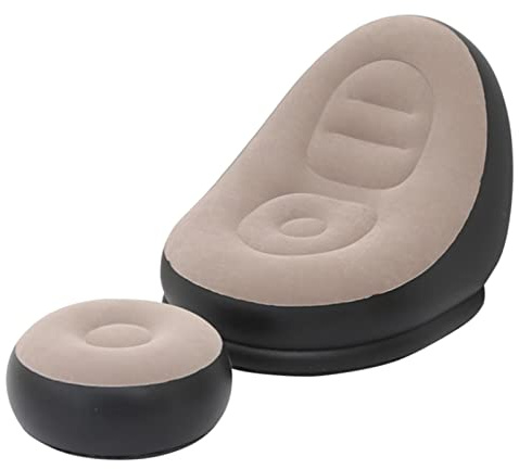 Inflatable Lounge Chair for Adults, Portable Folding Lounger Sofa with Foot Stool, Inflatable Blow Up Couch, Lazy Flocking Recliner Chair Air Sofa for Indoor Outdoor Travel Camping, No Pump(Coffee)
