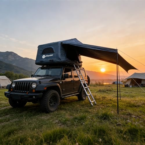 PlayDo Air Tents for Camping Rooftop Tent Easy Setup Inflatable Roof Tent Blow Up Car Top Tent for Pickup Truck SUV with Strip Light, Ladder, Air Mattress, roof top Tent with Awning/Canopy