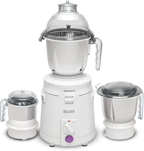 Sujataa Dynamix Mixer Grinder 900 Watts Powerful Motor 22000 RPM 90 Minutes Continuous Running 3 Versatile Stainless Steel Jars (1500 ml, 1000 ml, 400 ml) Heavy-Duty Indian Mixer Grinder